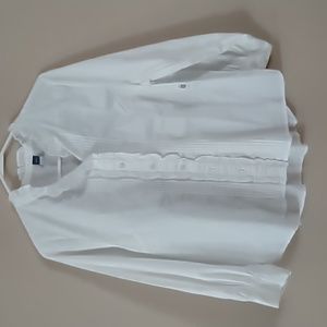 Old Navy Ruffle-Trimmed Pintucked Collarless Tuxedo Shirt for Women
